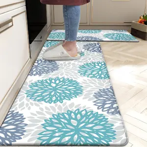 Teal Kitchen Mats Set of 2 Cushioned Anti  Kitchen Rugs Non Slip  Runner Memory  Kitchen Floor Mat Comfort Standing Mat for Sink,Office,Laundry