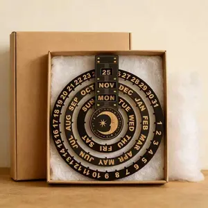 Wooden Rotating Perpetual Calendar - Wooden Wall Calendar - Moon Phase Wall Calendar - No Batteries Required - Adjustable Day/Month/Week Display - Can be used as a wall/living room/or studio option