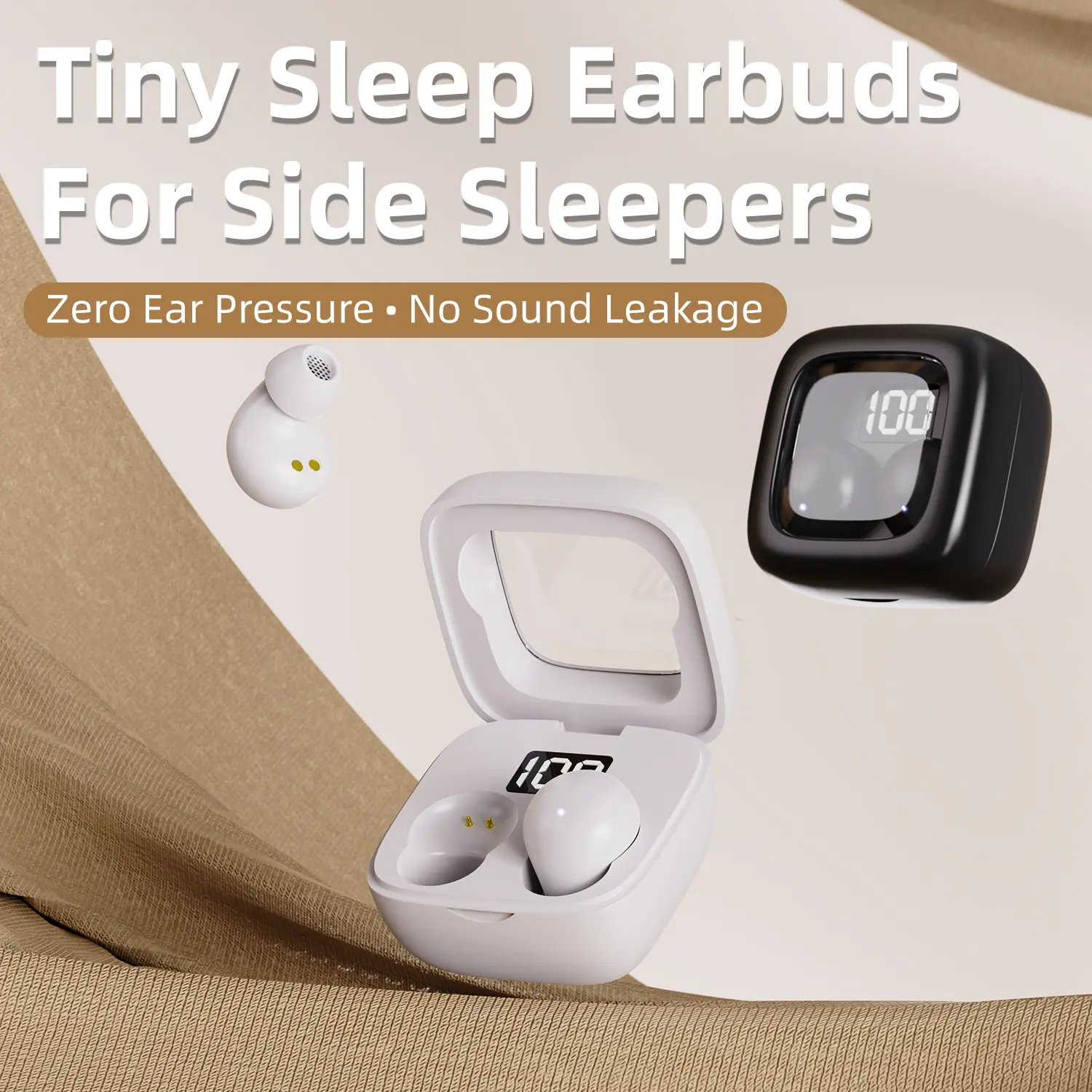 Mini Sleep Earbuds, Ultra-Compact Invisible Bluetooth 5.3, Side-Sleep Friendly, All-Night Comfort, Noise Reduction, Anti-Leak Sound