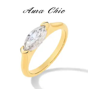 1CT Marquise Shape Synthetic Moissanite Ring 925 Sterling Silver 14K Gold Plated Rings Daily Wear Birthday Present Fine Jewelry R135
