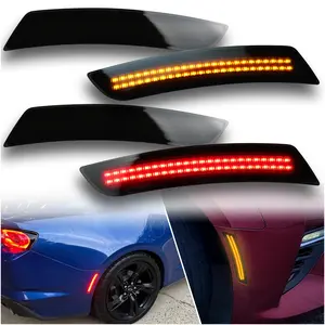 Smoked Lens LED Side Marker Lights Kit Front Rear Bumper Lamps Compatible with Chevy Camaro 2016-2023 Amber Front & Red Rear Side Marker Indicator Lamps Set (4PCS)