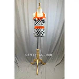 Custom Neon Orange and Black and White Polka Dot Bathing Suit Se