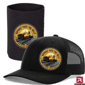 Richardson 112 Asphalt Pays the Bills Snapback Hat and Koozie - Combo Pack Graphic Trucker Hat Adjustable Hat