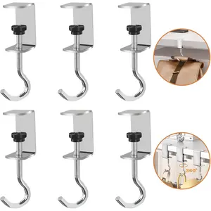 6 Pcs Adjustable Table Hooks for Hanging Bags, Heavy Duty Metal Backpack Hooks for Desk