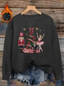 Women's Nutcracker Print Sweater, Long Sleeve Round Neck Pullover, Soft Elastic Fabric, Casual Fall & Winter Top, Daily Wear