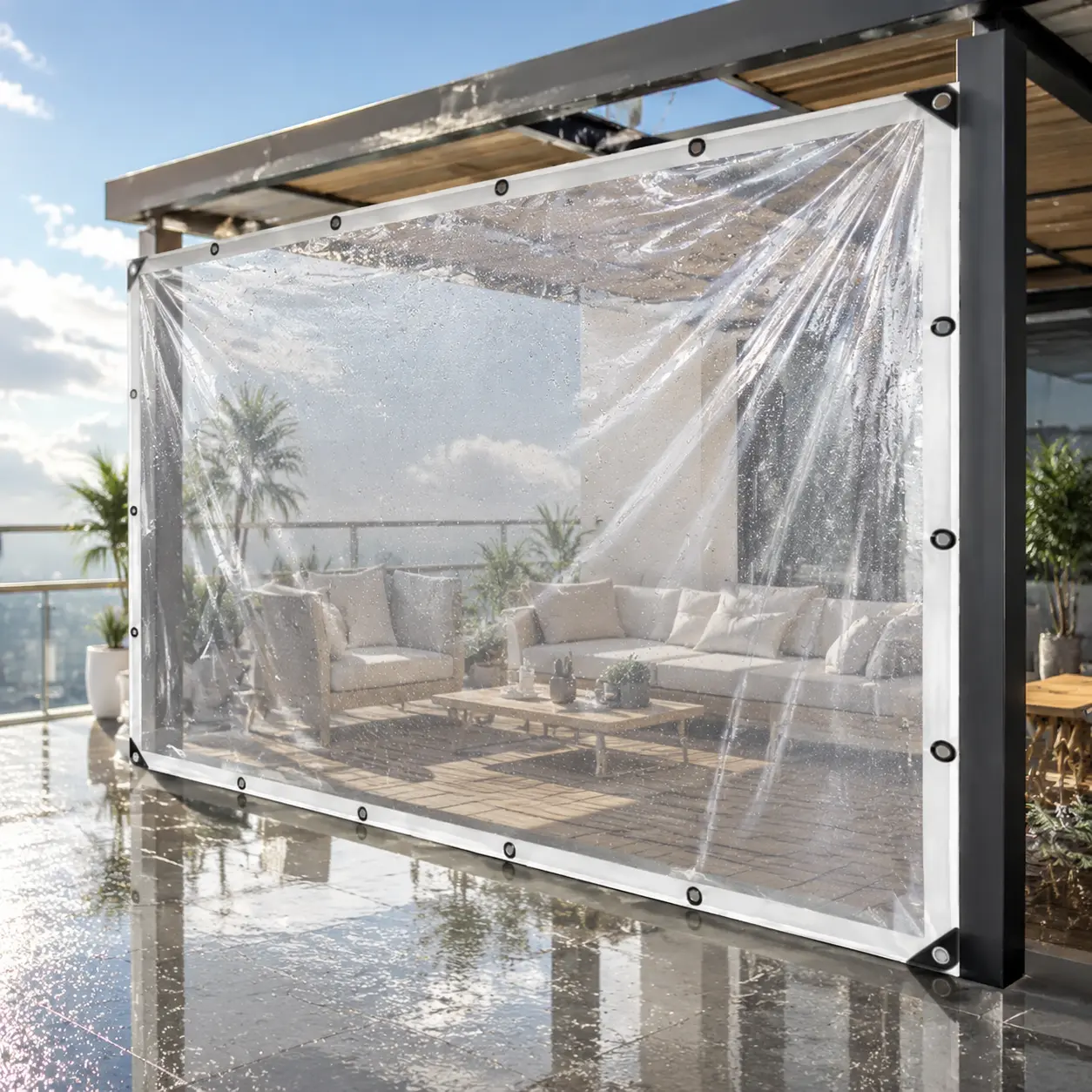 10×13ft Lightweight Transparent Heavy-Duty Clear Waterproof Dustproof Tarpaulin Cover, Home Rain Cloth with Circular Reinforced Rivet Holes, Thick Edge Protection, Suitable for Terrace Greenhouses, Outdoor Use