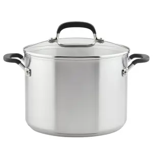 KitchenAid Stainless Steel Induction Stockpot with Measuring Marks and Lid, 8 Quart, Brushed Stainless Steel