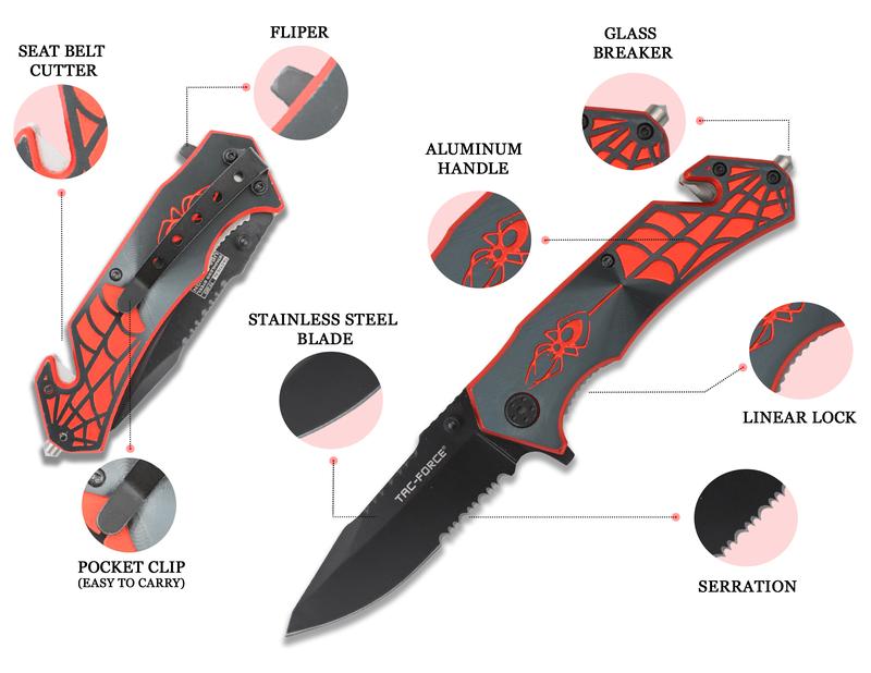 Tac Force Spider Rescue Pocket Folding Knife TF-553 3.25" 3MM THICK BLADE, 4.5" CLOSED