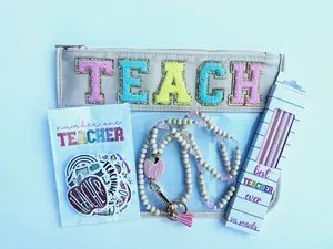 Teacher Bundle Gift Set | TEACH pouch, pencils, stickers, beaded lanyard