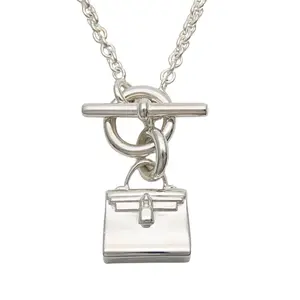 Pre-owned HERMÈS Sterling Silver 925 (Ag925) Small Leather Goods Hermes Amulette Kelly Silver Necklace