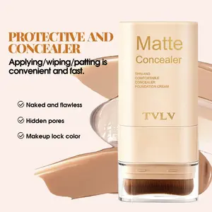 Lightweight Comfortable Longwear Concealer Foundation Stick with Brush, Flawless Finish, Hydrating, Long-Lasting, Ideal for Beginners and Busy People