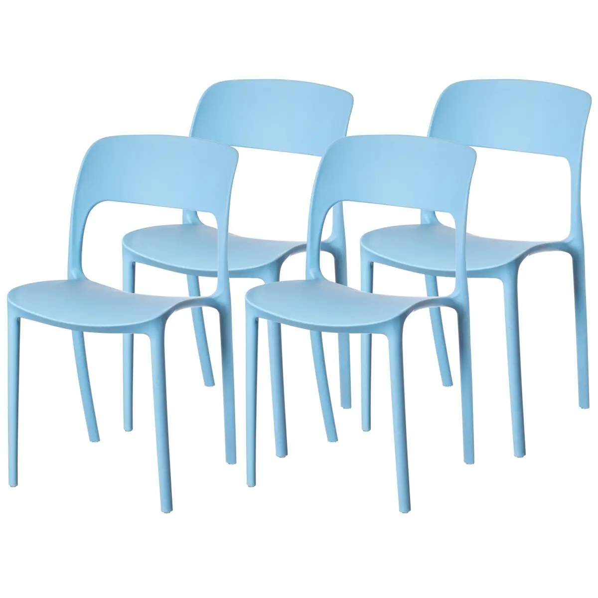 Fabulaxe QI004227.BL.4 Modern Plastic Outdoor Dining Chair with Open Curved Back, Blue Set of 4