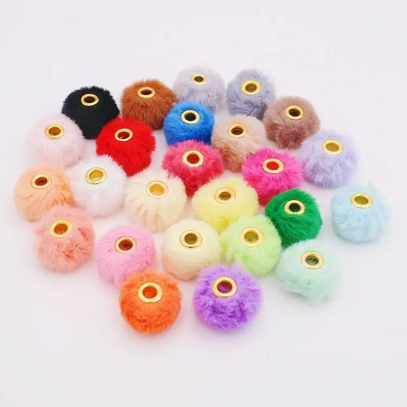 50pcs Colorful Rabbit Fur Ball Beads, DIY Jewelry Accessories, Large Hole Straight Hole Spacer Beads, Phone Bag Chain Material, DIY Beading