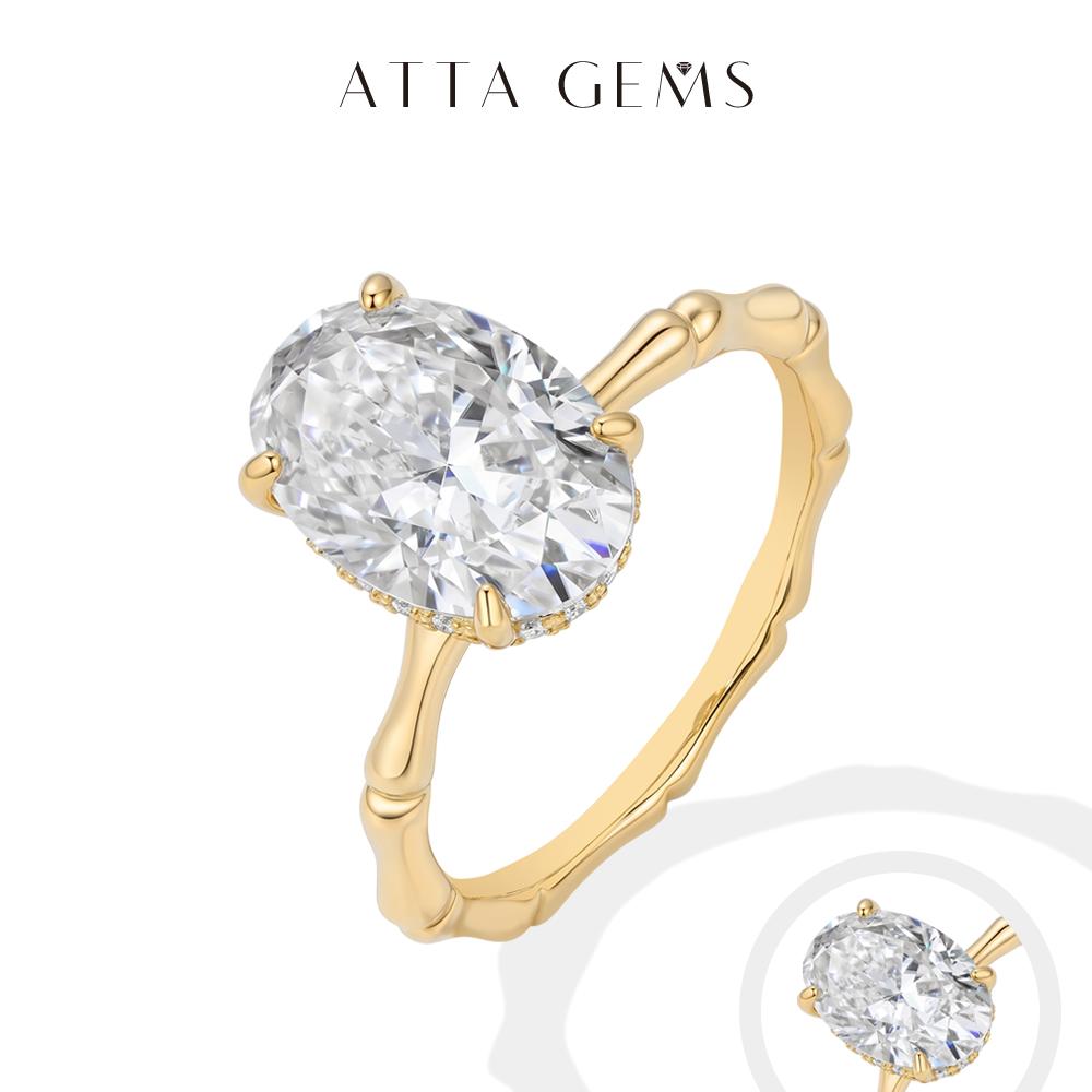 ATTAGEMS Bamboo Design 4.5CT Oval Cut Lab-Grown Moissanite Ring for Women 18K Gold Plated Ring Engagement & Wedding Rings Anniversary Gift Fine Jewelry New R431 tiktokshopbacktoschool