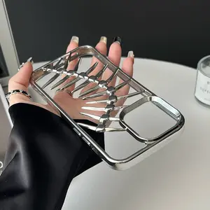 Luxury 3D Fishbone Hollow Dissipate Heat Phone Case For iPhone 16 15 14 13 12 11 Pro Max Shockproof Electroplated Soft Cover