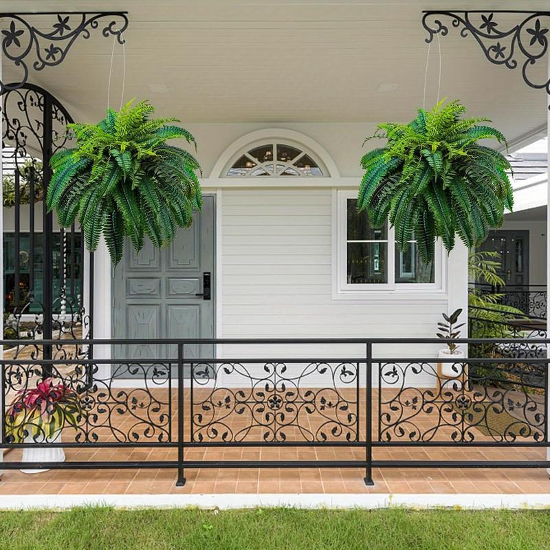 2pcs Large Artificial Boston Fern Plant - Realistic Lush Green Plastic Hanging Decor for Indoor/Outdoor Use, No Maintenance Home Garden Porch Decor, Perfect for Graduation Christmas Housewarming Gifts, Artificial Plants for Home, Artificial Faux Plants
