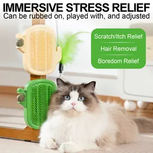 TUFFYUKI 3-in-1 Cat Self Groomer The Viral Wall Corner Massager for Shedding & Boredom With a Feather Toy & Catnip Ball it's the Ultimate Self-Soothing Scratcher for Indoor Cats