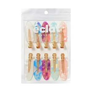 éclat No Crease Hair Clips - Stylish Patterned Flat Makeup Clips with Golden Handle
