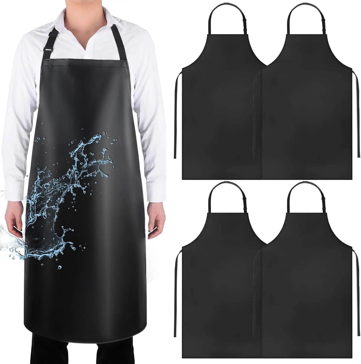 Gotega 4 Pack Waterproof Rubber PVC Apron Adjustable Dishwasher Apron-Women Men Heavy Duty Work Apron for Dishwashing Chemical Lab Butcher Grooming Black