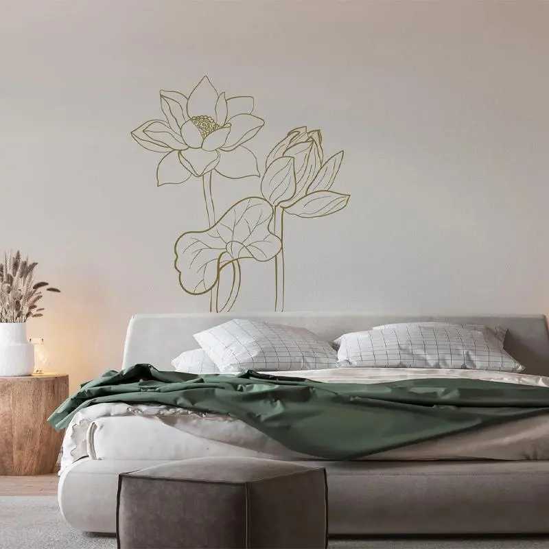 Handpainted Lotus Flower Wall Decal Flower Ornament Plant Sticker Home Decor for Living Room Bedroom Vinyl Murals Wallpaper AC13