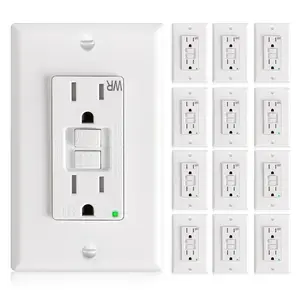 12 Pack GFCI Outlet 15 Amp with Thinner Design, Weather Resistant (WR), Self-Test GFI Receptacles with LED , Wall Plates and Screws Included, Indoor or Outdoor, ETL Listed, White