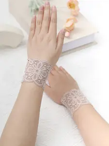 Women's Lace Decorated Arm Sleeves, Summer Thin Elastic Sun Protection Forearm Sleeves, Breathable Fashion Short Fake Sleeves