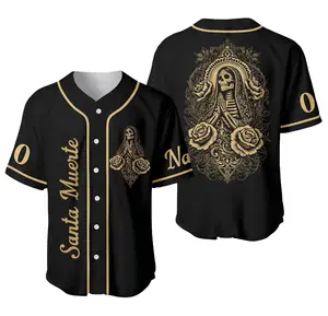 Santa Muerte Baseball Jersey, Gothic Chicano Streetwear Shirt, Day of the Dead Jersey, Skeleton Rose Graphic Jersey, Gothic Gift