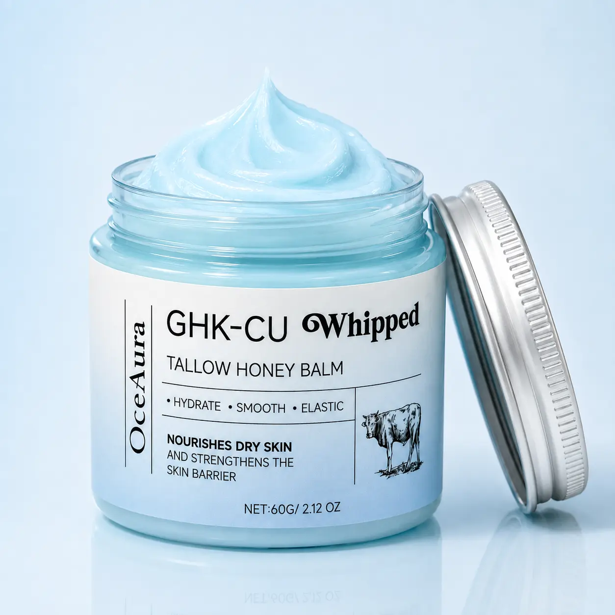 GHK-Cu Beef Tallow Honey Balm, Whipped Face and Body Moisturizer with Copper Peptide for Dry Skin, Rich Daily Moisture Care, 60g