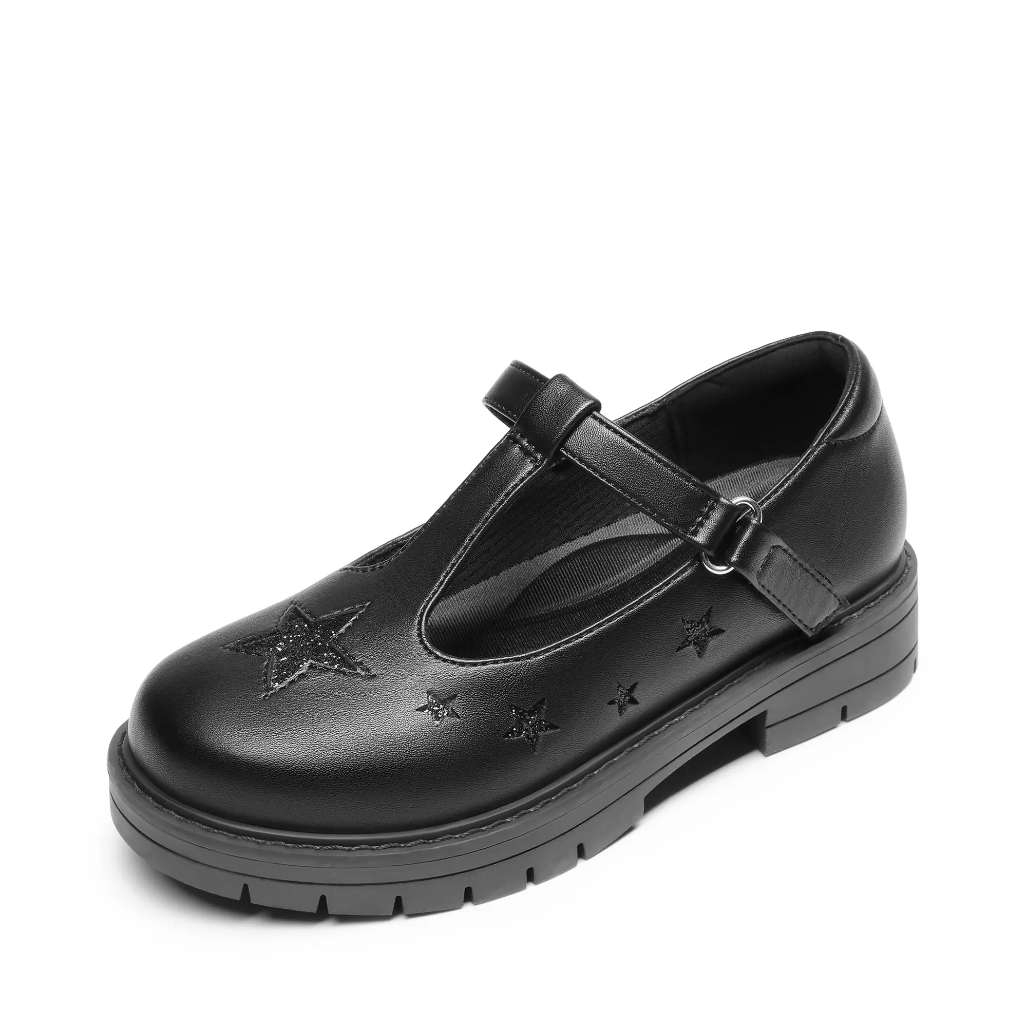 DREAM PAIRS Girls Mary Jane School Uniform Shoes | Chic Hollow Star Back to School Platform Flats Arch Support Girl Dress Shoes Chunky Dress Heel T-Strap cushioning Loafers