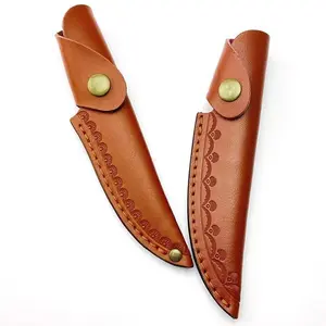 Fixed Blade Knife Scabbard Embossed Cowhide Cover Leather Sheath  Camping Knife Case Hunting Holsters with Belt Buckle