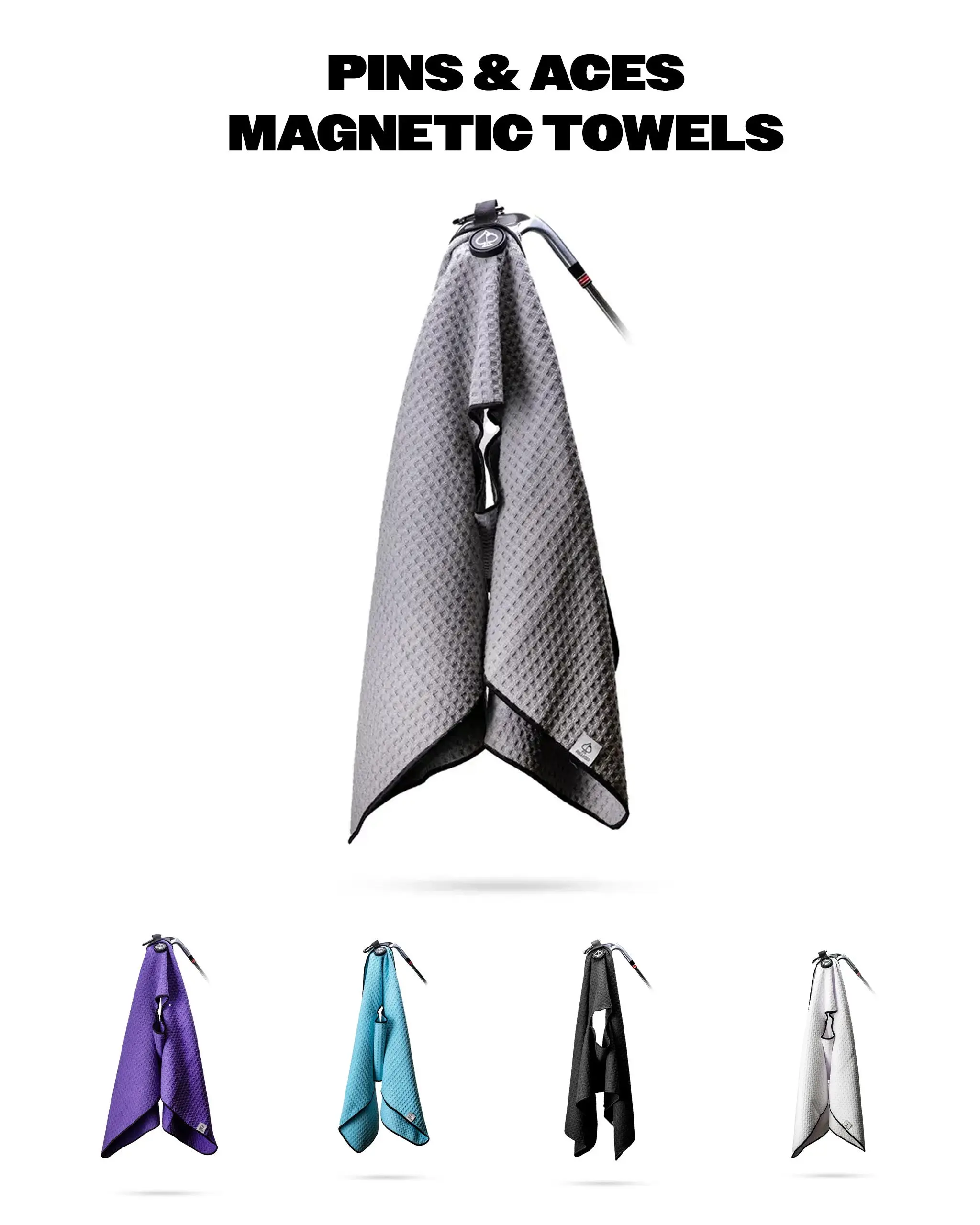 Pins and Aces Magnetic Towel - Premium Waffle Knit Golf Gadget with Strong Magnet for Bags, Carts to Clean Clubs, Balls & More, Golf Gadgets