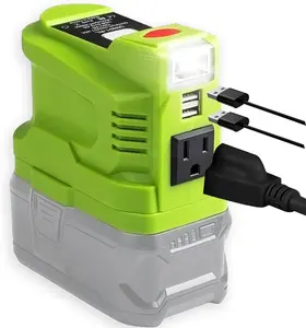 TPDL 150W Power Inverter Generator for Ryobi 18 Volt Lithium Battery, Convert 18V DC to AC 110V~120V Power Station 2 USB Ports with 200LM LED Light