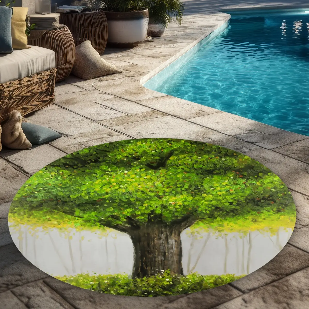 360 stand 5x5 ft Nature Theme Printed Home Decor Rug, Round Easy-Cleaning Textile, Indoor/Outdoor Patio & Bedroom Landscape Rug, Home Decor Rugs