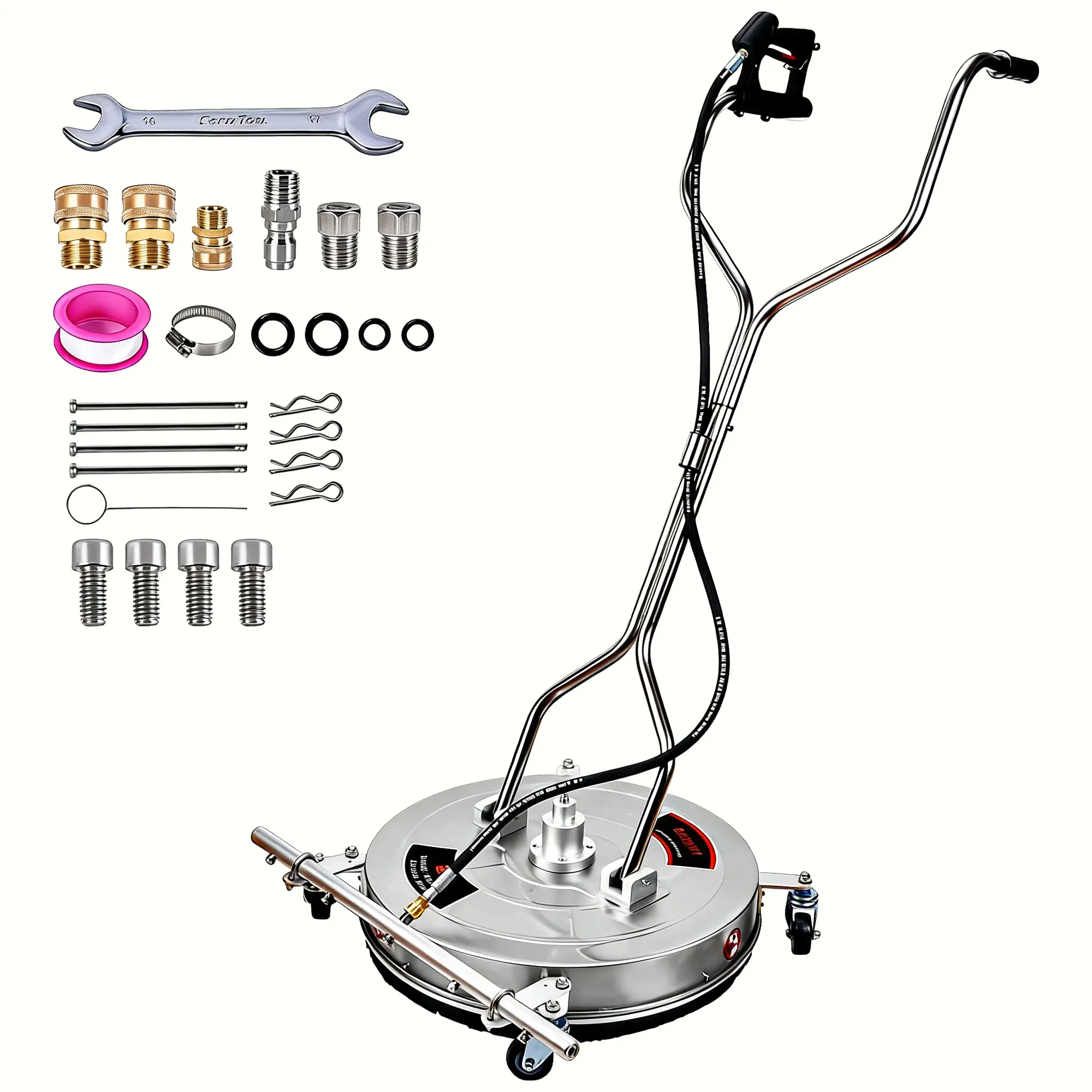 24 Inch Powerful Stainless Steel Pressure Washer Surface Cleaner, 4 Wheels & Dual Handles, Heavy Duty Cleaning Attachment for Patios, Sidewalks, Decks & Driveways