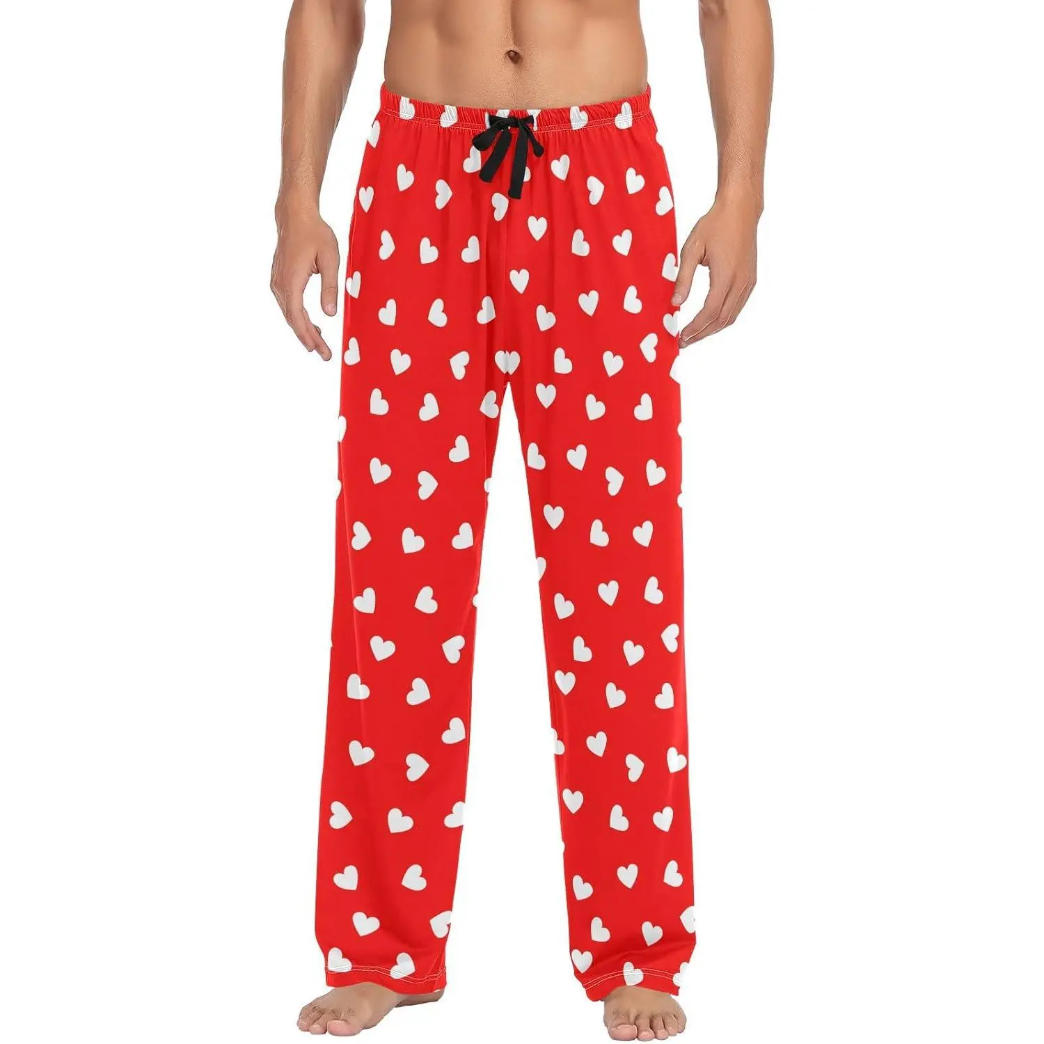 Men's Pajama Pants Super Soft Valentines Heart Sleep Lounge Pants Pjs Bottoms with Pockets