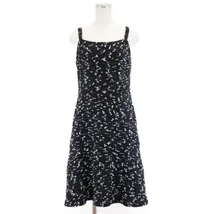 Pre-owned CHANEL Wool Small Leather Goods Tweed Tulle Dress Black White Size 42
