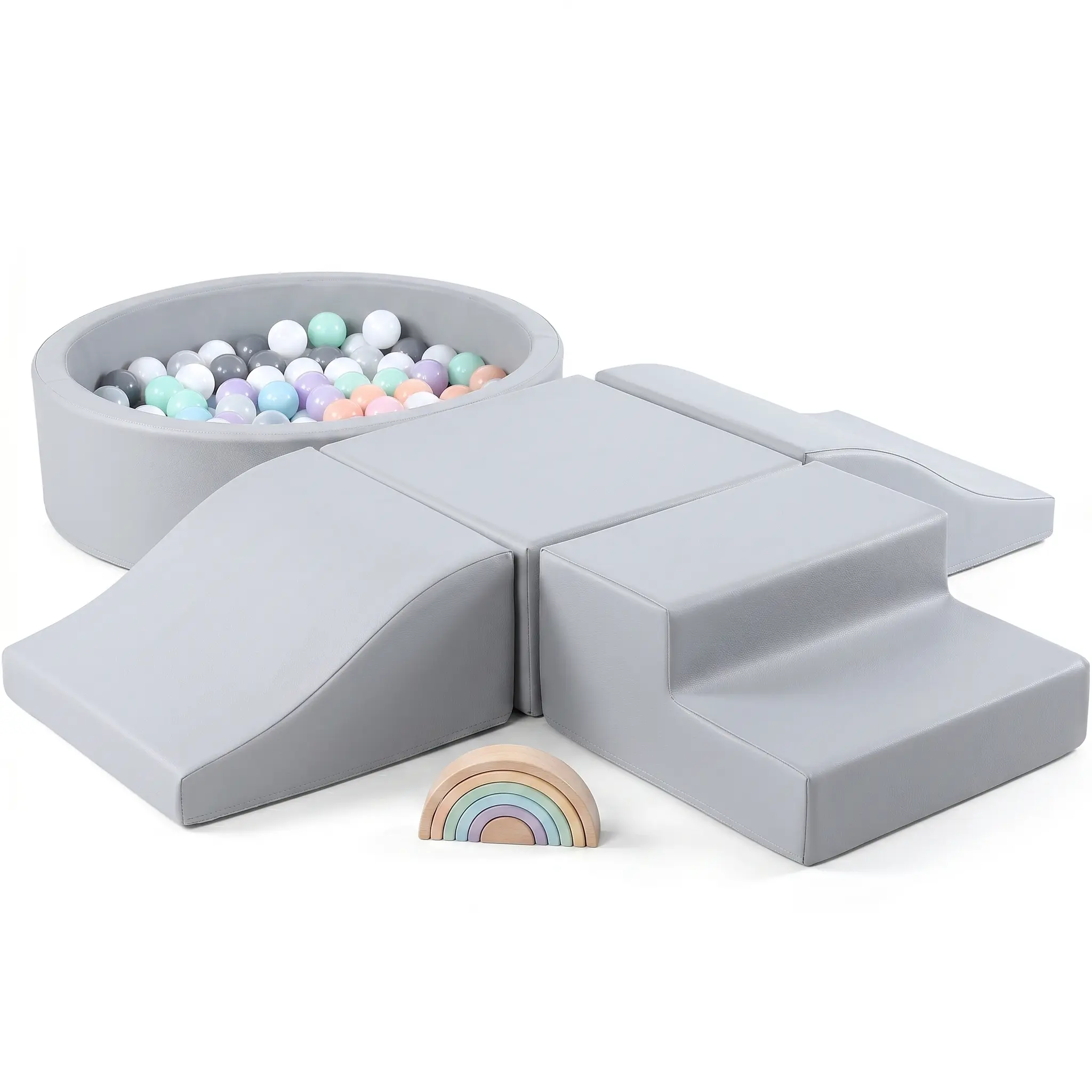 Apojungle Sensory Soft Foam Climbing Blocks Playset with Ball Pit, Stairs & Modules - Toddler Home Playground Equipment for Indoor Active Crawling (Balls NOT Included, Grey)
