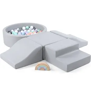 Apojungle Foam Climbing Blocks with Ball Pit & Stairs for Kids - Soft Playset for Indoor Crawling, Foam Playground Set for Baby Active Playing Inside -(Balls NOT Included),Grey