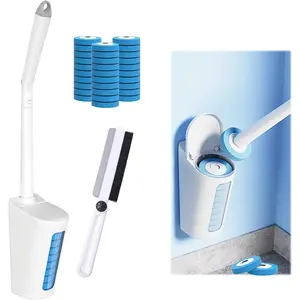 Disposable Toilet Bowl Cleaner Wand Set - Automatic Opening, Storage Box, 30 Refills, Silicone Brush, RV Toilet Bowl (Blue)