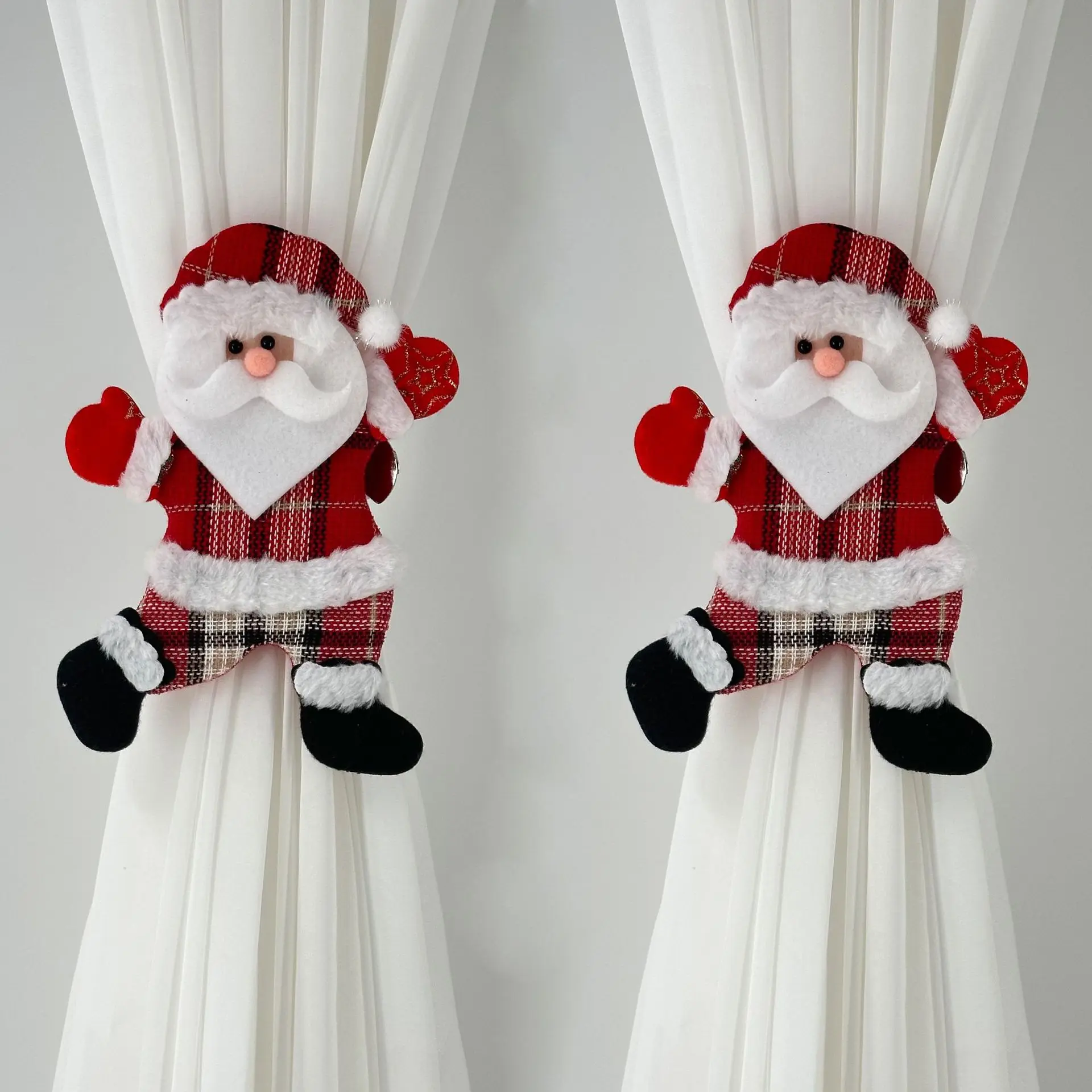 2pcs Holiday-Themed Christmas Curtain Tieback Decorations with Dancing Bears, Snowmen, and Reindeer - Red Festive Window Decor, Durable Polyester/Featherless Design, Easy to Install, Perfect for Home and Party Decorations, Christmas Ornaments, Holiday Hom