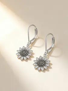 Women's Elegant Sunflower Dangle Earrings, 925 Silver Plated Hypoallergenic Studs, Fashion Simple No Nickel Jewelry Gift