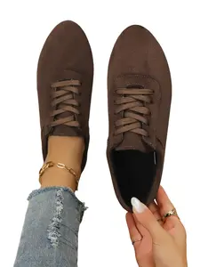 Coffee Color Retro Lace-Up Casual Shoes, Soft Sole Comfortable Non-Irritating, Ideal for Commuting and Shopping