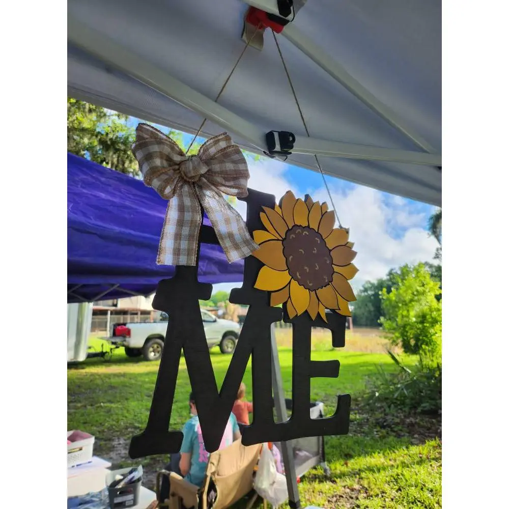 Sunflower HOME Welcome Sign – 12" Hand Painted Wooden Door Decor
