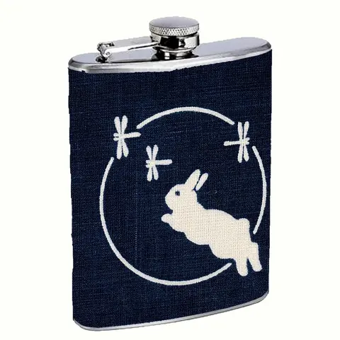 Jumping Bunny Rabbit and Dragonflies 8oz Stainless Steel Flask