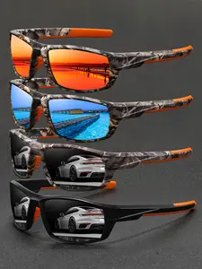 4pcs camo sports cycling sunglasses for men and women, available in multiple colors. Features UV400 lenses for UV protection, ideal for outdoor activities. Includes classic camo patterns, rubber nose pads, and combines fashion with functionality.