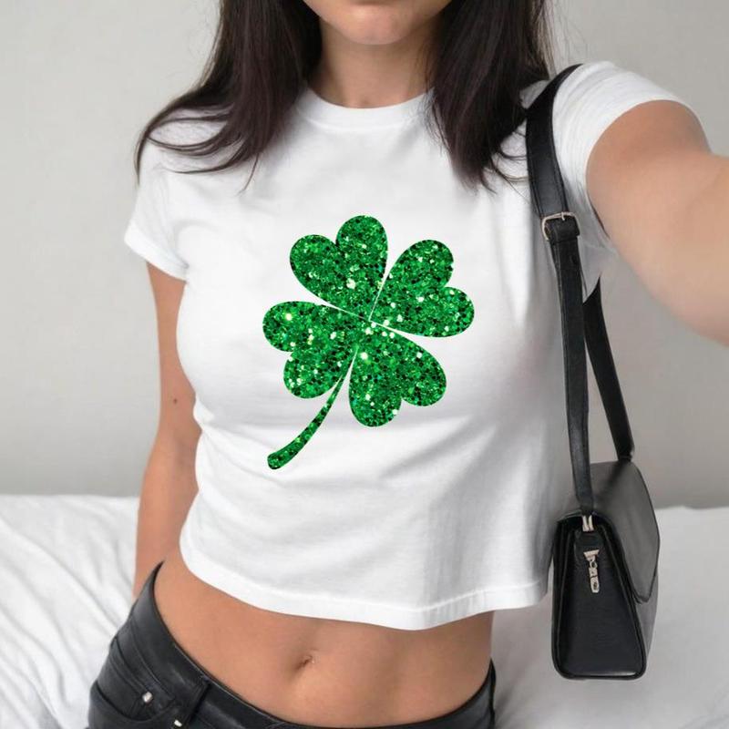 Lucky Crop Top, Not Real Glitter Shamrock Crop Top, Irish Crewneck, Women Patrick_s Day Crop Top, ShamrockY2K Baby Tee Women