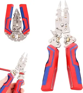 16 in 1 Wire Stripper Twister for Cutting and Pulling Wires, Multifunctional Cable Scissors, Voltage Tester Pliers with Voltage Tester&Alarms, Detectable 12-250V for Professional and Home Use (Red)