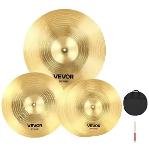 VEVOR Cymbal Pack, 3 Pieces Cymbals for Drum Set, Alloy Cymbals Drum Set Includes 14-inch Hi-Hats, 16-inch Crash, 20-inch Ride, Drumsticks Cymbal Bag, Alloy Cymbal Pack for Drummer, Bright Copper