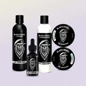 Black Rebel Ultimate Beard Kit - 1oz Oil, 2.5oz Balm, 8oz Conditioner, 8oz Wash, Cologne-Free USA Shipping, Organic Ostrich Oil, Vegan, Paraben-Free