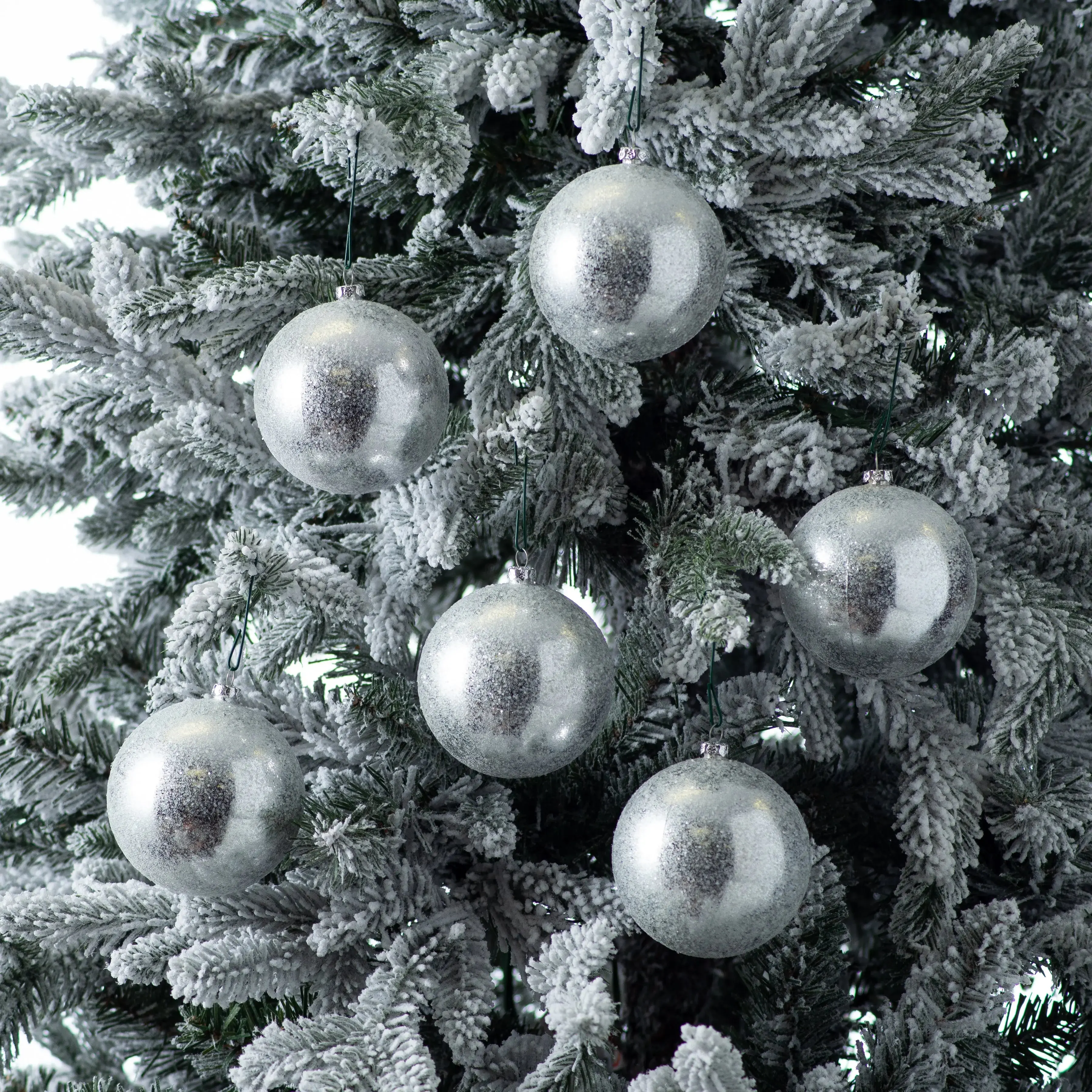 Silver Sugar Glitter Christmas Holiday Ball Ornament - Set of 6